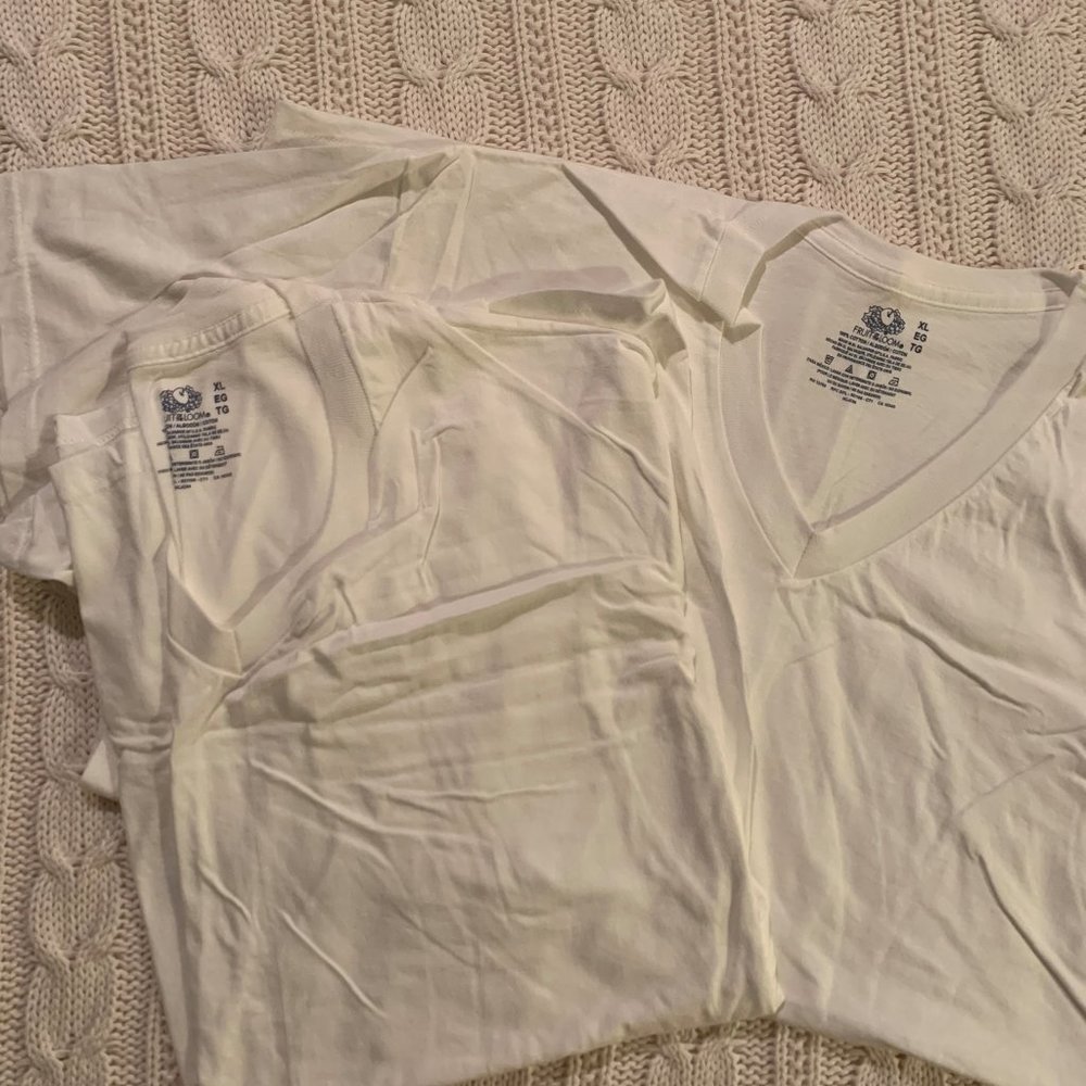 2 Fruit of the Loom Plain White V-Neck Tees